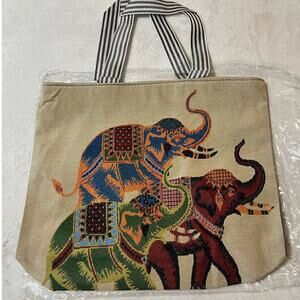 Knitted Canvas Elephant Tote Bag Vintage Embroidery Knitted Shoulder Bag Tote